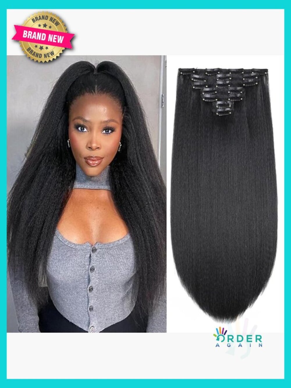 Yaki Kinky Straight Clip In Hair Extensions 7 Pieces 145g Seamless Synthetic